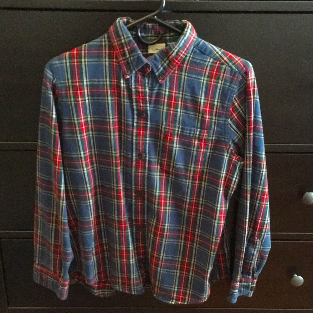 LL Bean Flannel collared button-down (W 8R, multicolor plaid tartan)